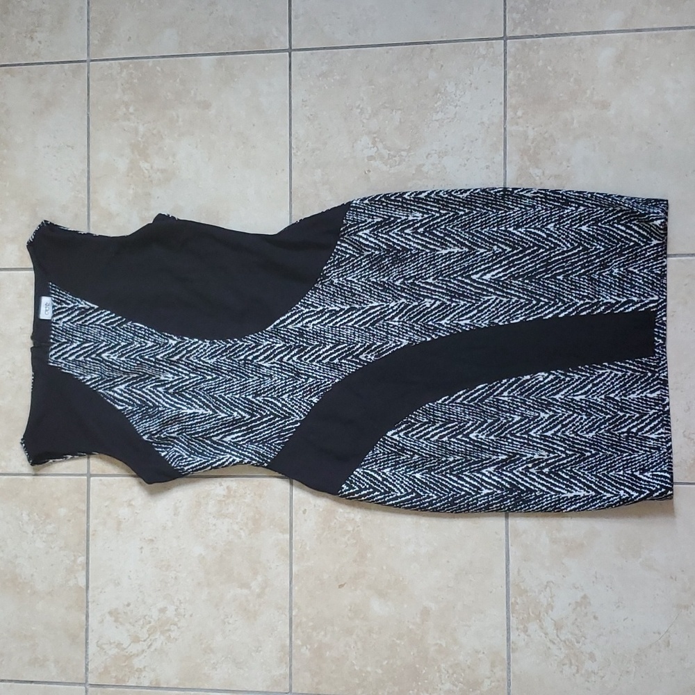 Cache Black White Sleeveless Midi Dress sz 4